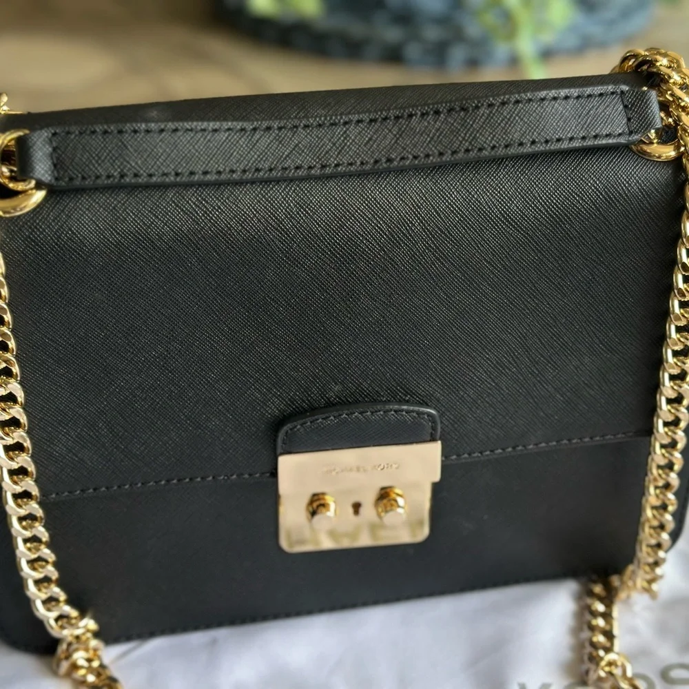 Michael Kors Black Crossbody Bag with Gold Chain